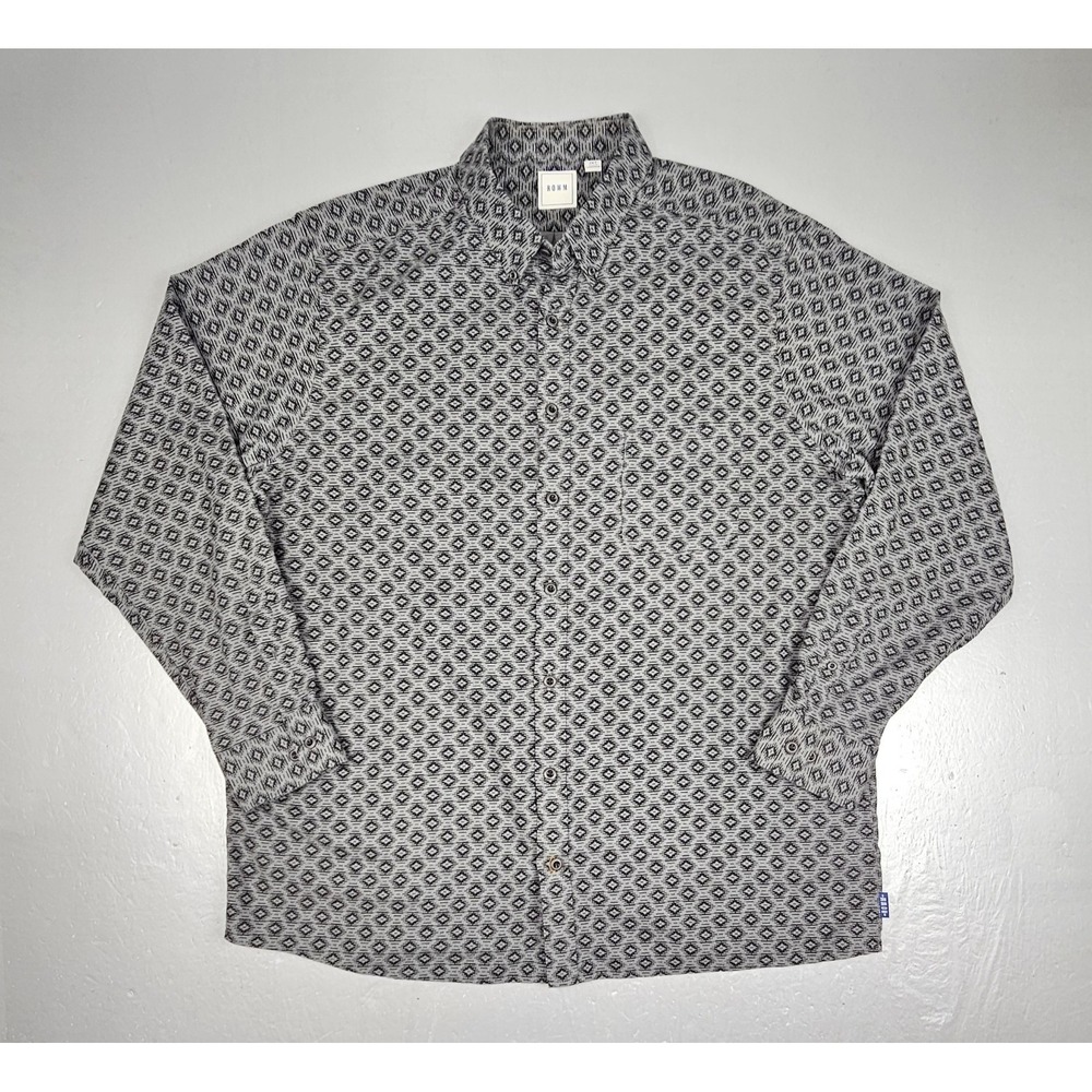 ROWM Button Down Shirt Mens 2XT Gray‎ Southwestern Print Gray Longsleeve